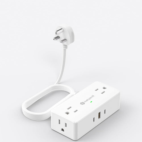 UK Adapters for Travel | 4 AC Outlets, 3 USB Ports (2 USB C), 5ft Flat Extension Cord